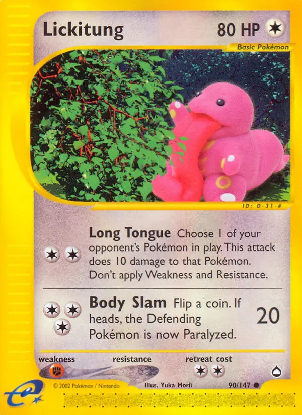 Lickitung Common Pokemon card #90 from Aquapolis