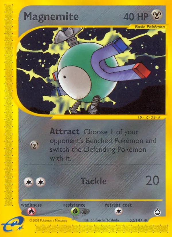 Magnemite Uncommon Pokemon card #52 from Aquapolis