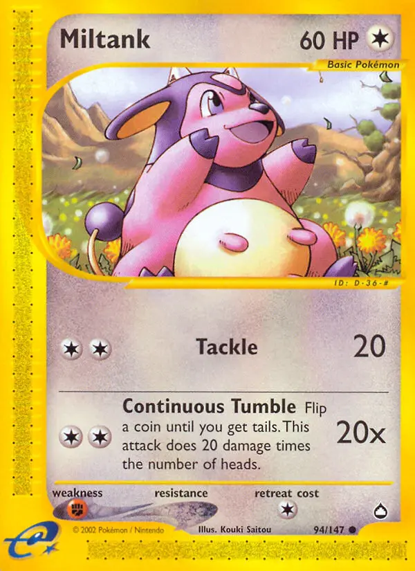 Miltank Common Pokemon card #94 from Aquapolis
