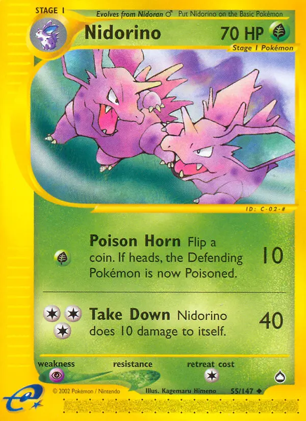 Nidorino Uncommon Pokemon card #55 from Aquapolis