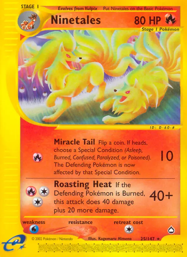 Ninetales Rare Pokemon card #25 from Aquapolis
