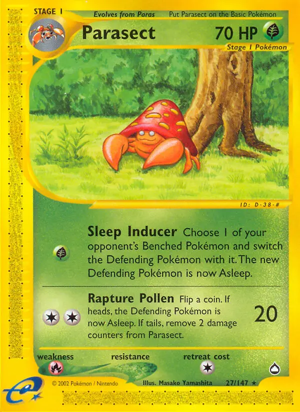 Parasect Rare Pokemon card #27 from Aquapolis