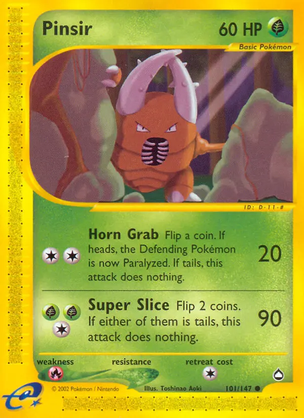Pinsir Common Pokemon card #101 from Aquapolis