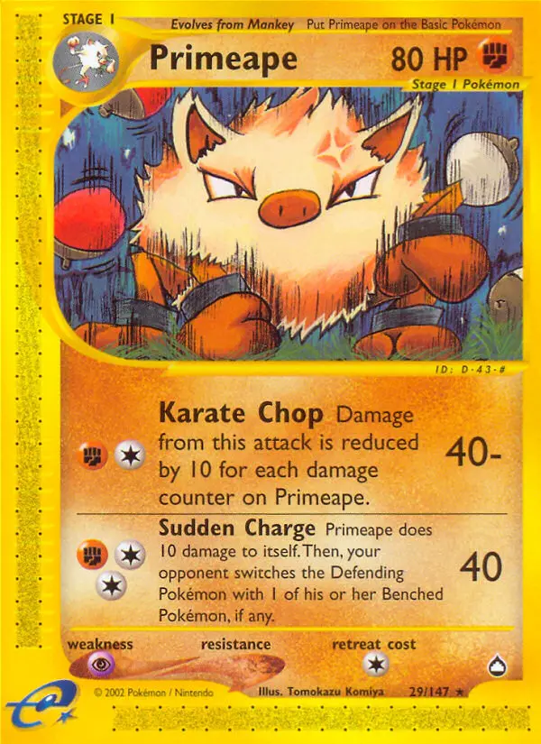 Primeape Rare Pokemon card #29 from Aquapolis