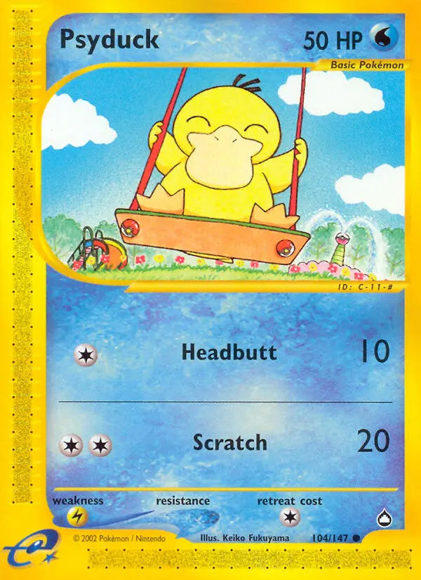 Psyduck Common Pokemon card #104 from Aquapolis
