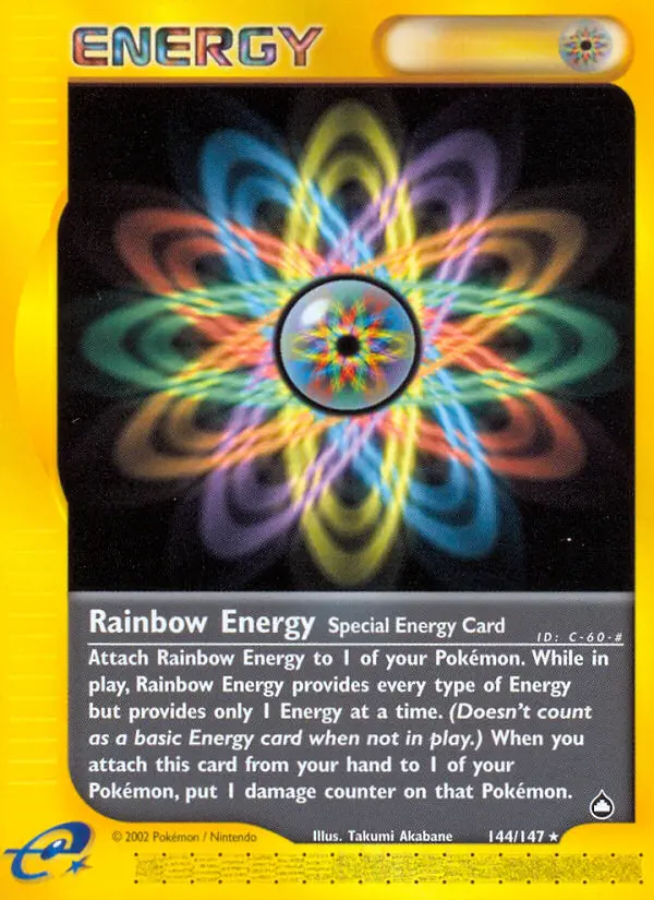Rainbow Energy Rare Pokemon card #144 from Aquapolis