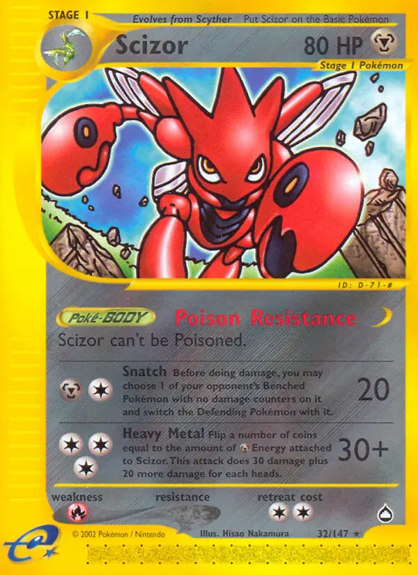 Scizor Rare Pokemon card #32 from Aquapolis