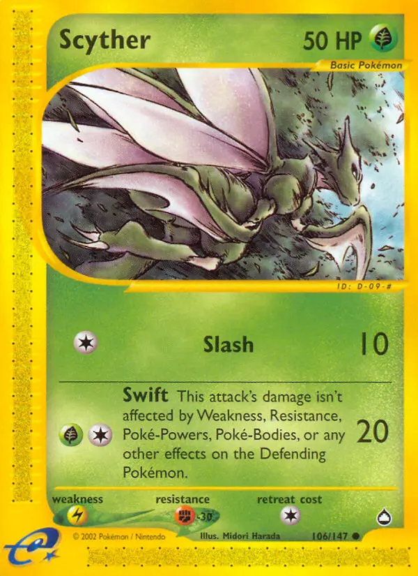 Scyther Common Pokemon card #106 from Aquapolis