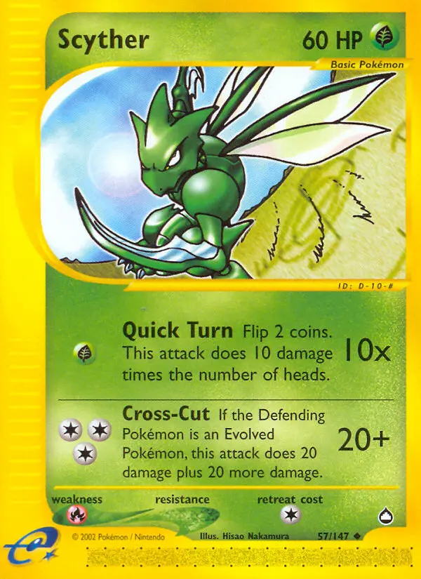 Scyther Uncommon Pokemon card #57 from Aquapolis