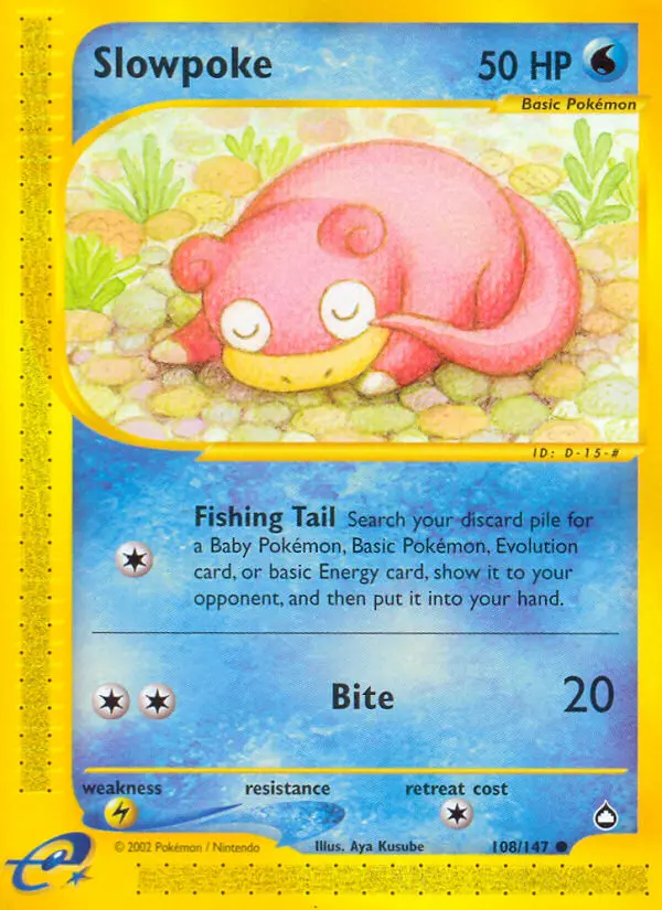 Slowpoke Common Pokemon card #108 from Aquapolis
