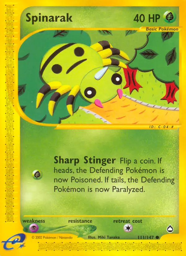 Spinarak Common Pokemon card #111 from Aquapolis