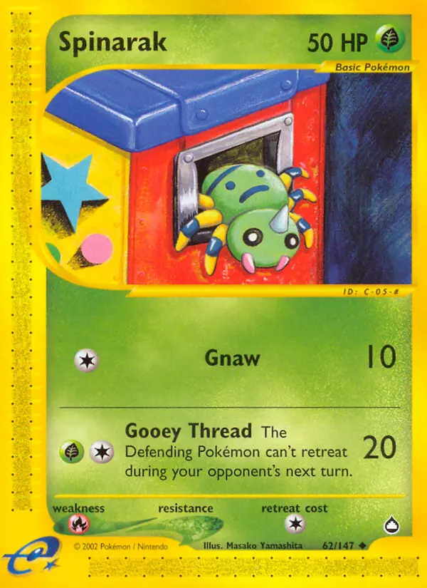 Spinarak Uncommon Pokemon card #62 from Aquapolis