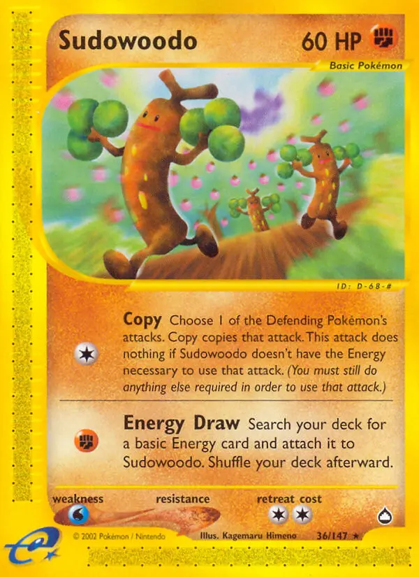 Sudowoodo Rare Pokemon card #36 from Aquapolis