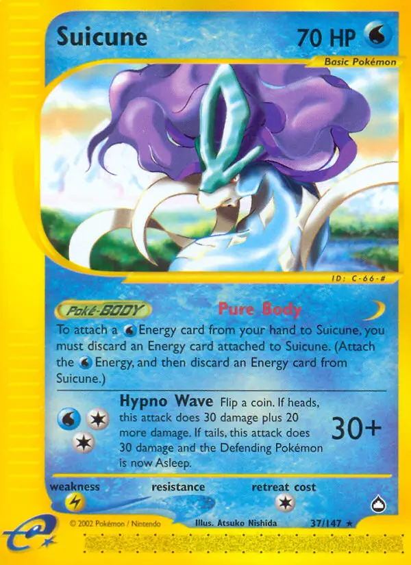 Suicune Rare Pokemon card #37 from Aquapolis