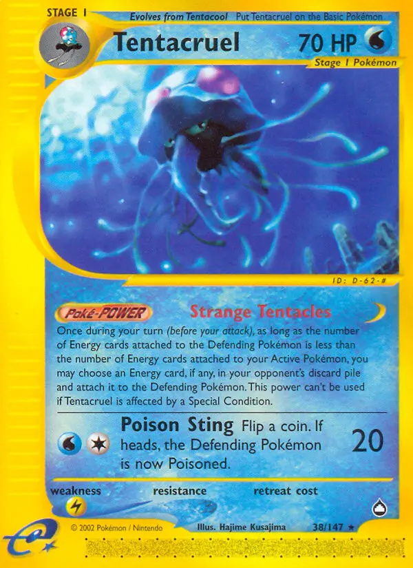 Tentacruel Rare Pokemon card #38 from Aquapolis
