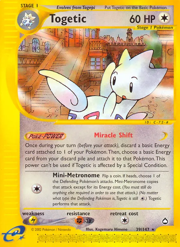 Togetic Rare Pokemon card #39 from Aquapolis