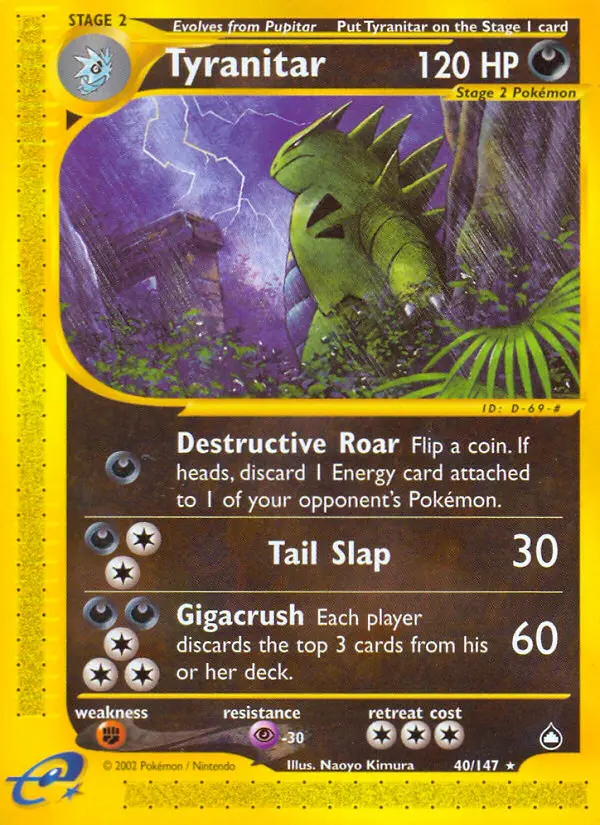 Tyranitar Rare Pokemon card #40 from Aquapolis