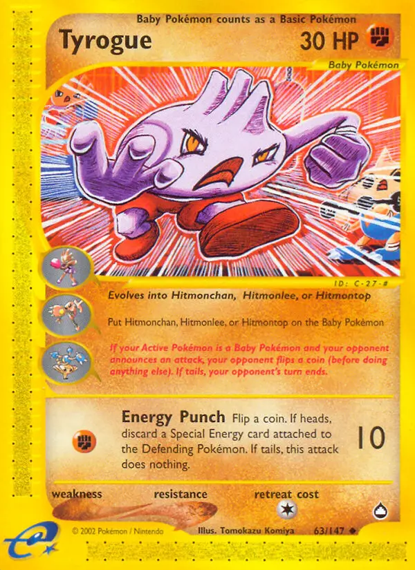 Tyrogue Uncommon Pokemon card #63 from Aquapolis