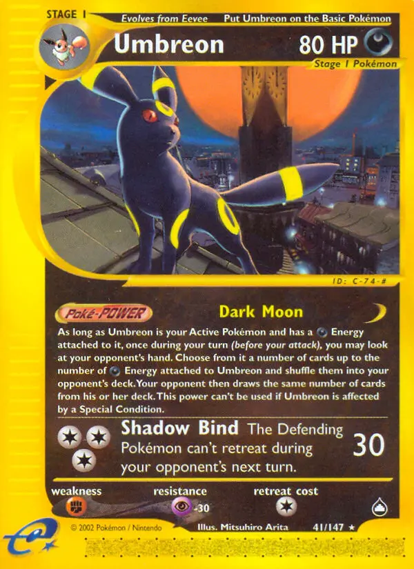 Umbreon Rare Pokemon card #41 from Aquapolis