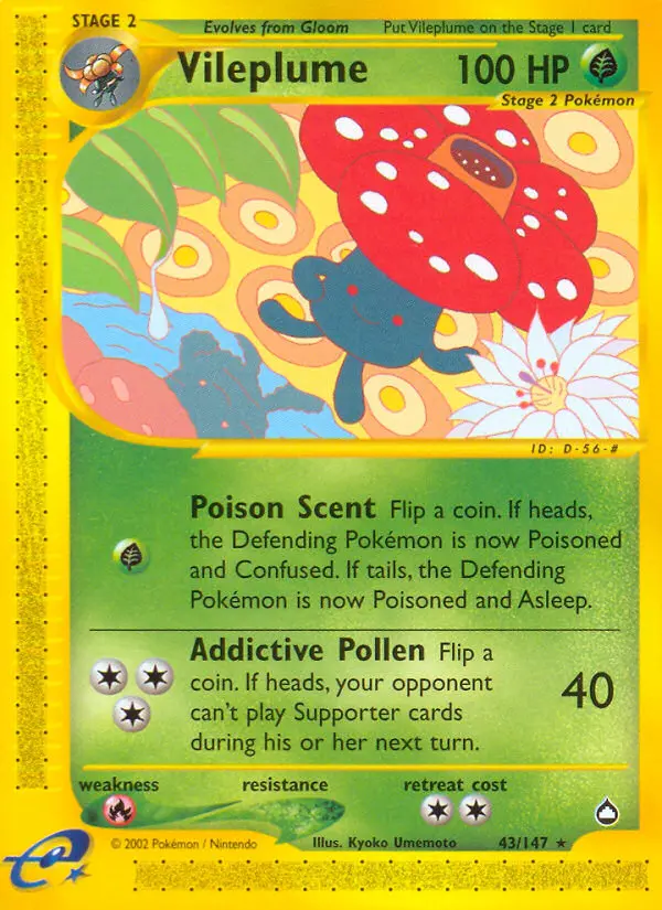 Vileplume Rare Pokemon card #43 from Aquapolis