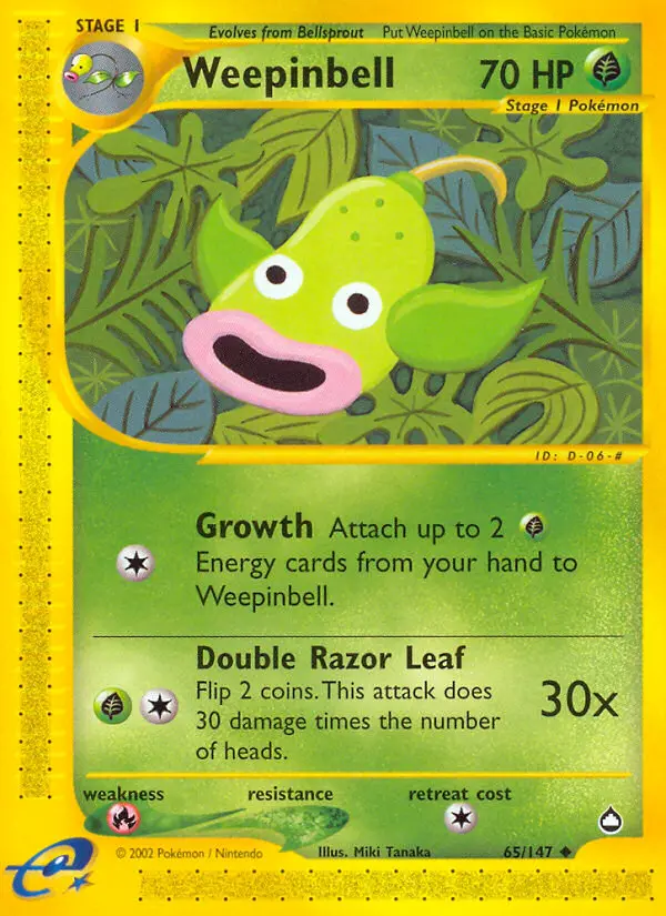 Weepinbell Uncommon Pokemon card #65 from Aquapolis