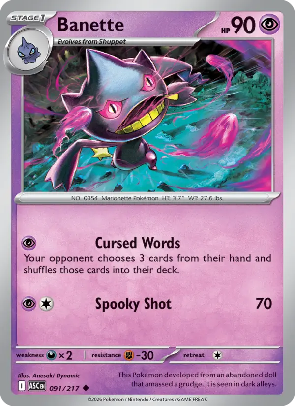 Banette Uncommon Pokemon card #091 from Ascended Heroes