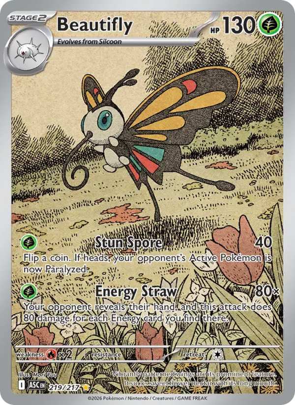 Beautifly Illustration rare Pokemon card #219 from Ascended Heroes