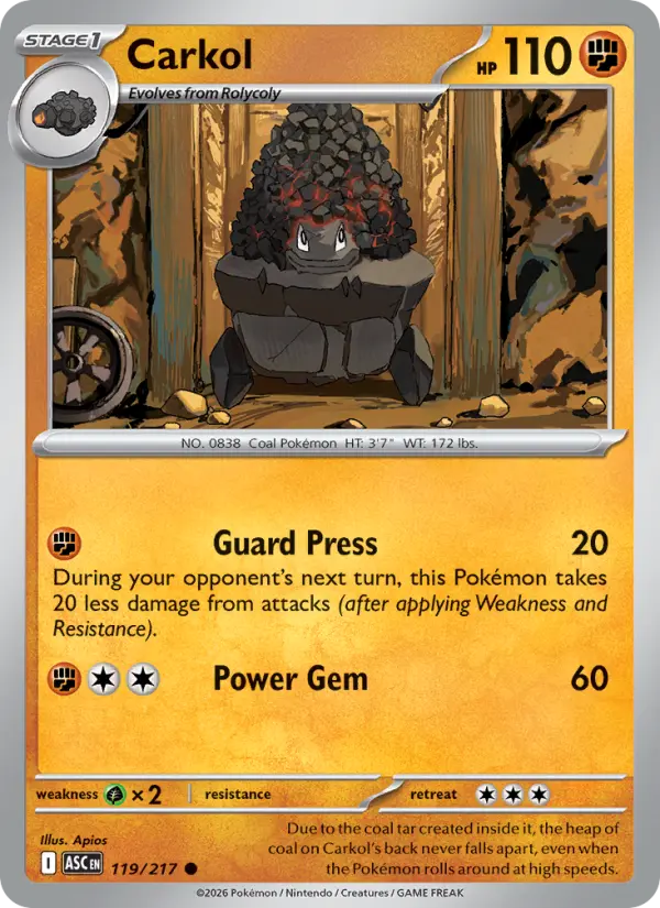 Carkol Common Pokemon card #119 from Ascended Heroes