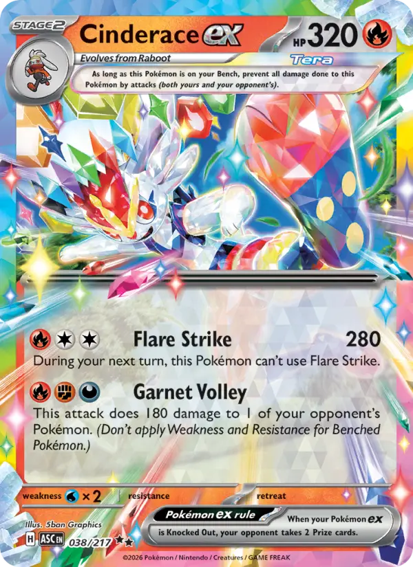Cinderace ex Double rare Pokemon card #038 from Ascended Heroes