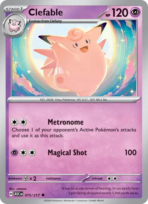 Clefable Uncommon Pokemon card #075 from Ascended Heroes