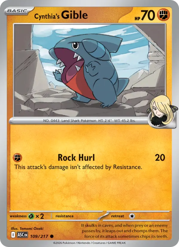 Cynthia's Gible Common Pokemon card #109 from Ascended Heroes