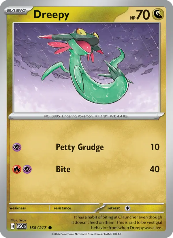 Dreepy Common Pokemon card #158 from Ascended Heroes