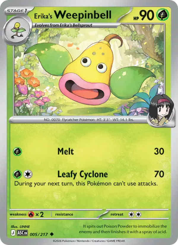 Erika's Weepinbell Uncommon Pokemon card #005 from Ascended Heroes