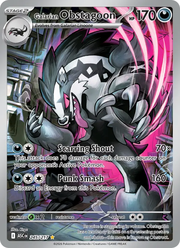 Galarian Obstagoon Illustration rare Pokemon card #245 from Ascended Heroes