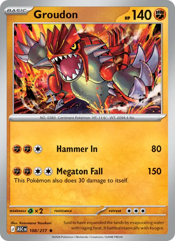 Groudon Rare Pokemon card #108 from Ascended Heroes