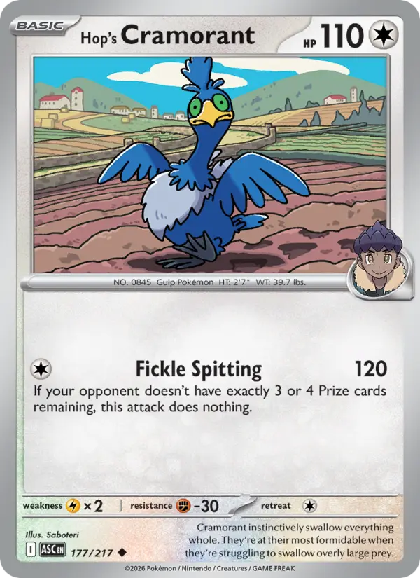 Hop's Cramorant Uncommon Pokemon card #177 from Ascended Heroes
