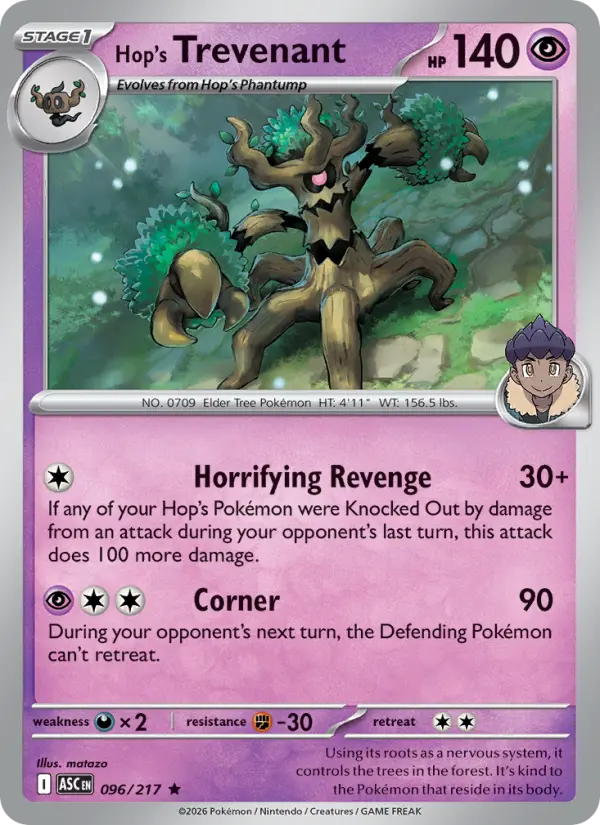 Hop's Trevenant Rare Pokemon card #096 from Ascended Heroes
