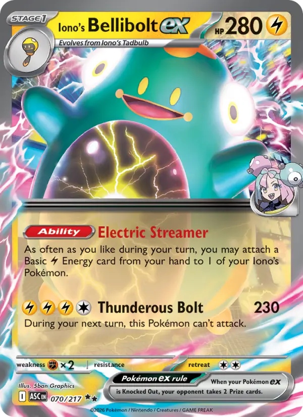 Iono's Bellibolt ex Double rare Pokemon card #070 from Ascended Heroes