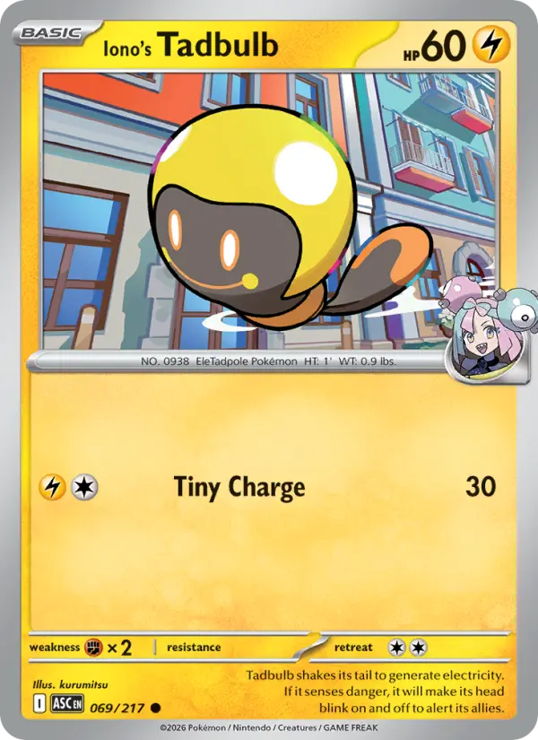 Iono's Tadbulb Common Pokemon card #069 from Ascended Heroes