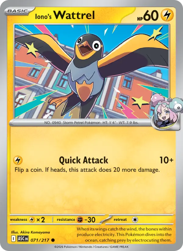 Iono's Wattrel Common Pokemon card #071 from Ascended Heroes