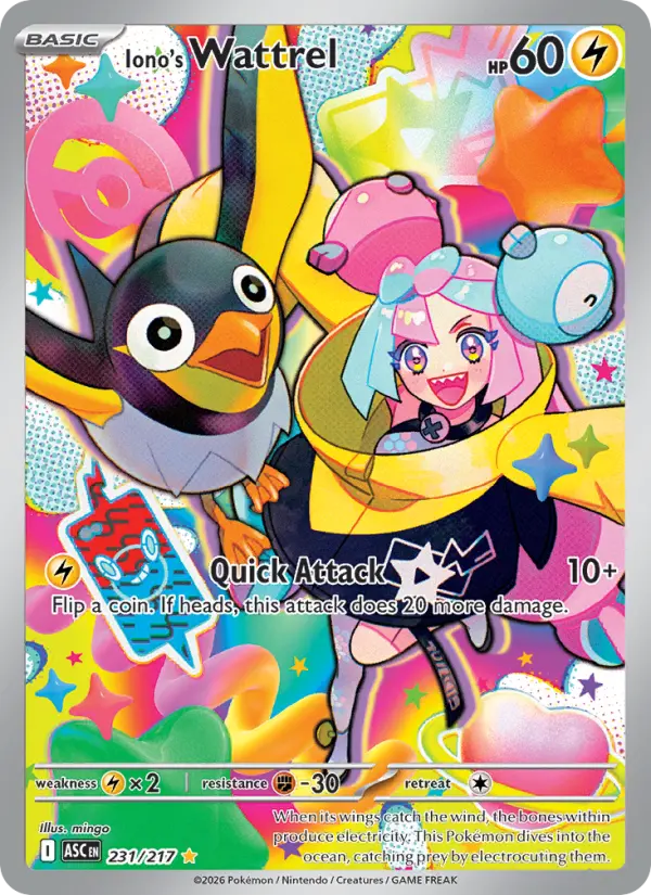 Iono's Wattrel Illustration rare Pokemon card #231 from Ascended Heroes