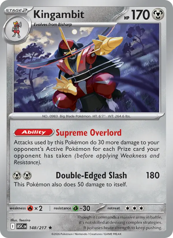 Kingambit Rare Pokemon card #148 from Ascended Heroes