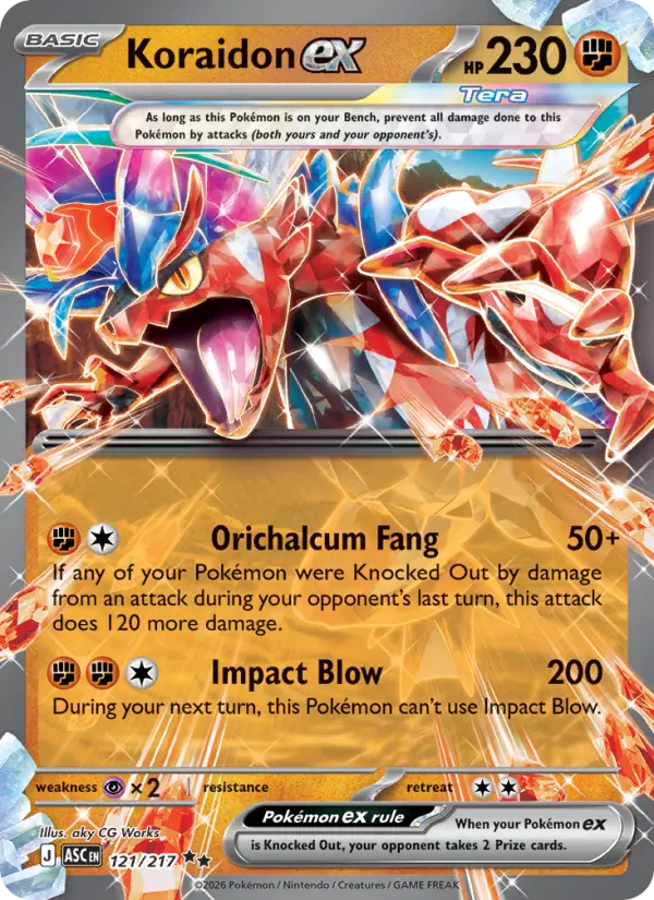 Koraidon ex Double rare Pokemon card #121 from Ascended Heroes