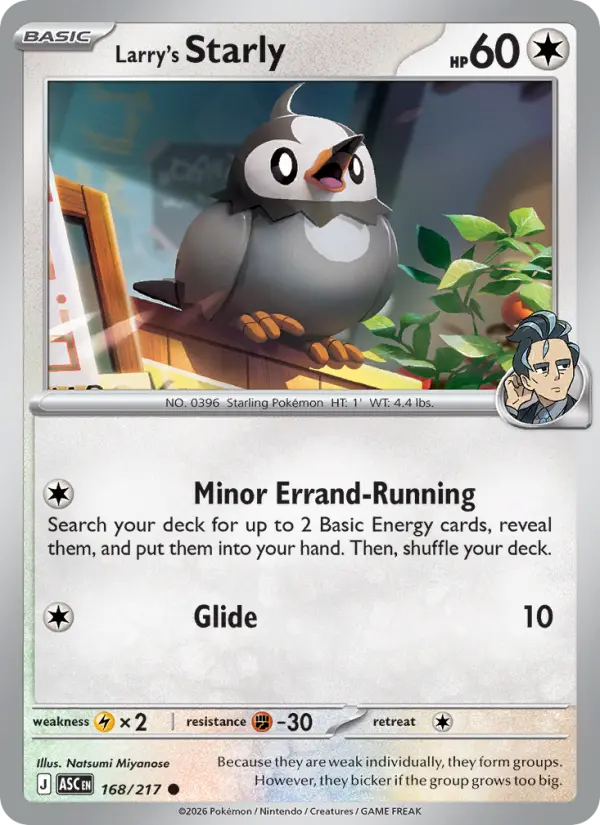 Larry's Starly Common Pokemon card #168 from Ascended Heroes
