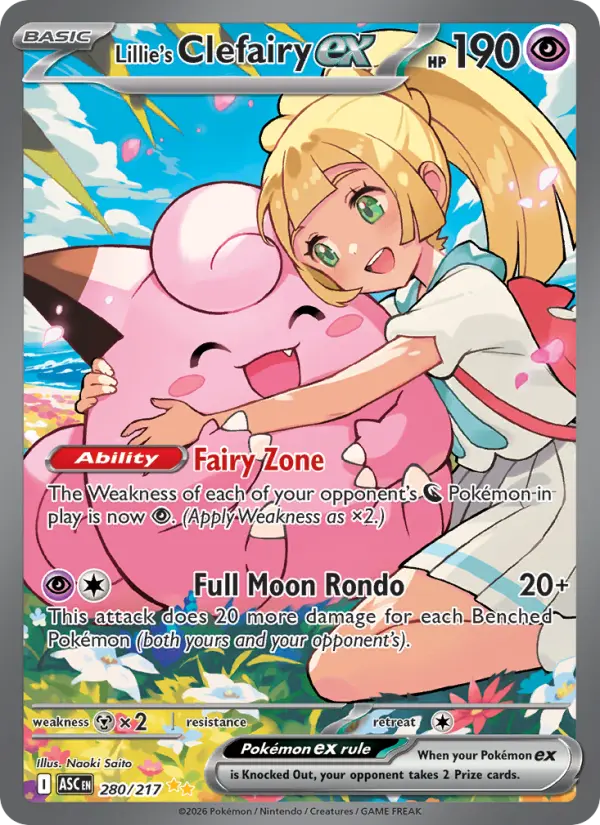 Lillie's Clefairy ex Special illustration rare Pokemon card #280 from Ascended Heroes