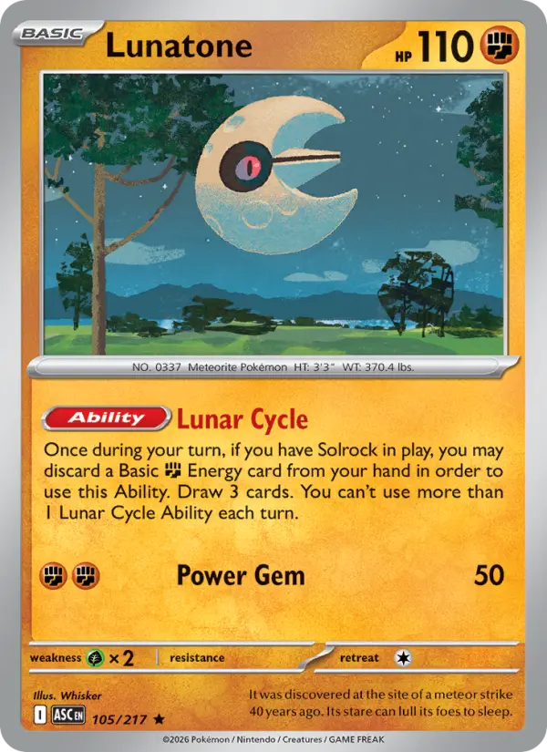 Lunatone Rare Pokemon card #105 from Ascended Heroes