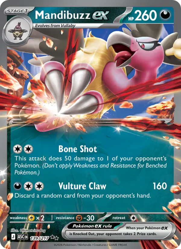Mandibuzz ex Double rare Pokemon card #139 from Ascended Heroes