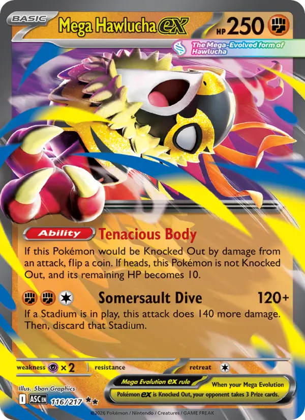 Mega Hawlucha ex Double rare Pokemon card #116 from Ascended Heroes