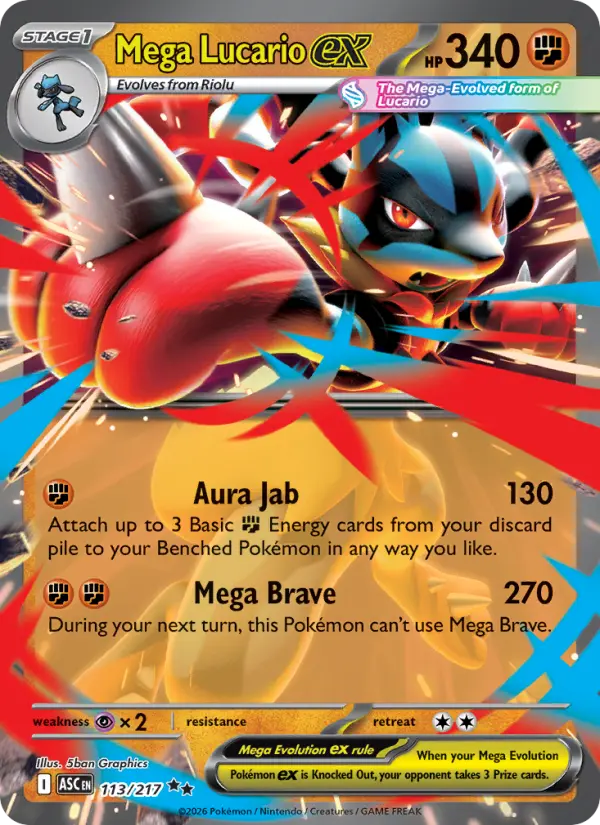Mega Lucario ex Double rare Pokemon card #113 from Ascended Heroes