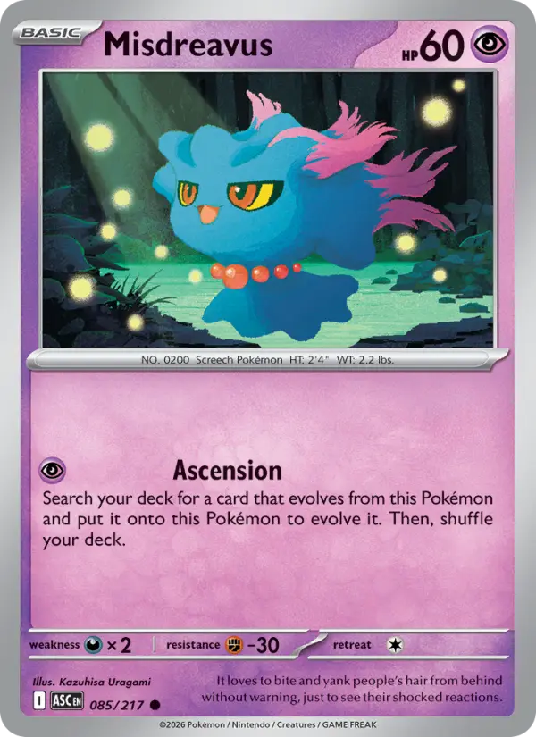 Misdreavus Common Pokemon card #085 from Ascended Heroes